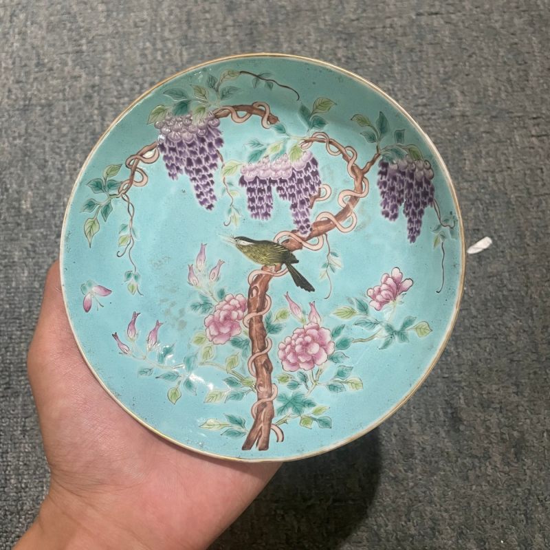 清光绪 松石绿地花鸟盘 - 图5