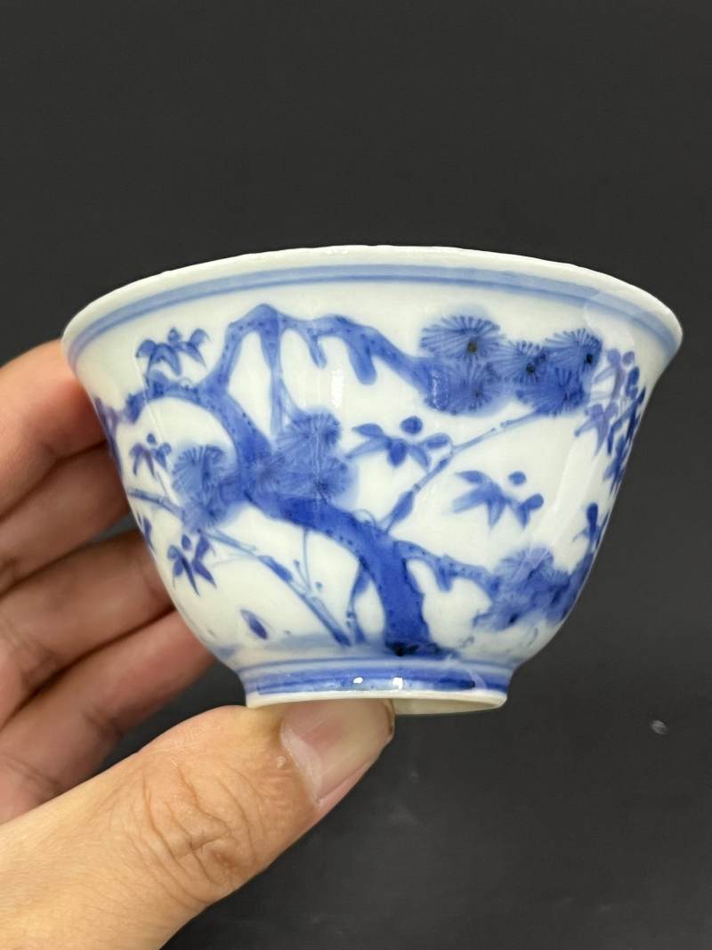 清康熙 青花岁寒三友图杯一对 - 图15