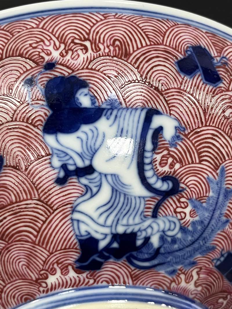 清光绪 青花胭脂红八仙庆寿图大碗 - 图13