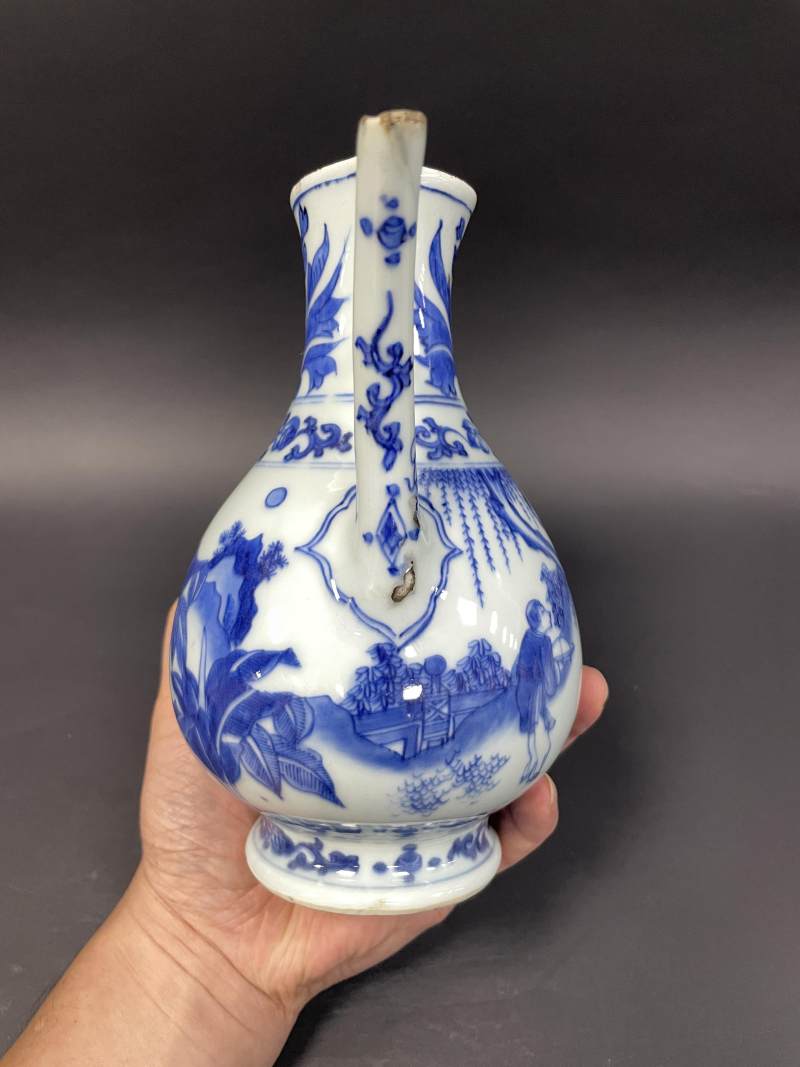 明崇祯 青花高士图执壶 - 图5