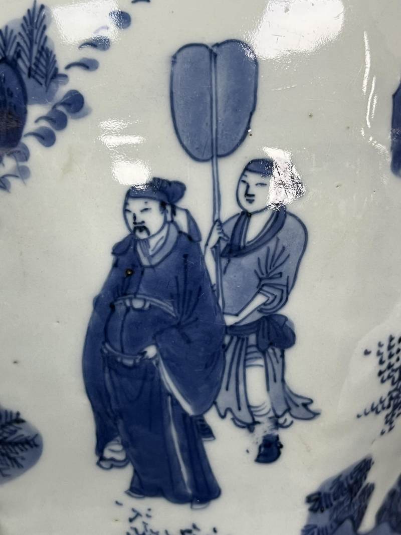 明崇祯 青花高士图六方罐 - 图10