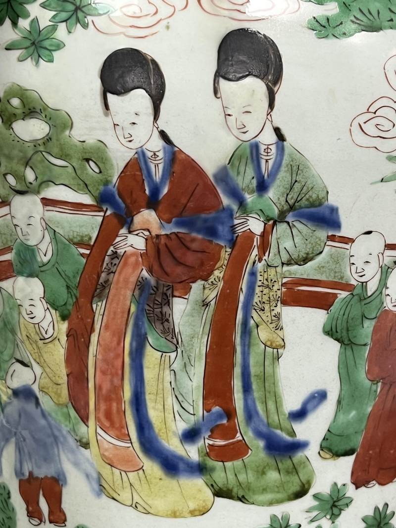 清顺治 青花五彩四妃十六子图将军罐 - 图14