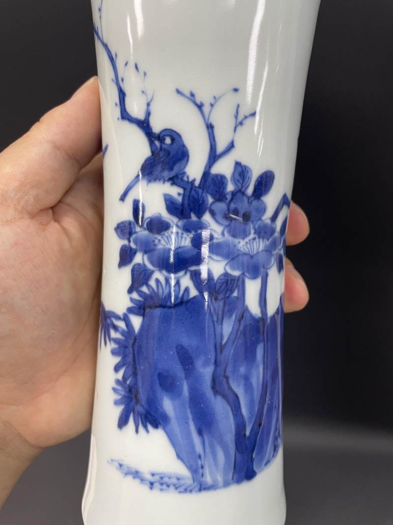 明崇祯 青花花鸟纹花觚 - 图9
