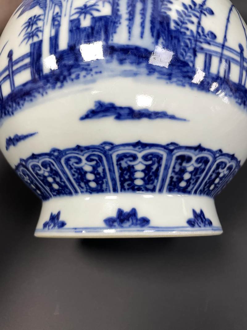 清咸丰 青花竹石芭蕉图玉壶春瓶 - 图12