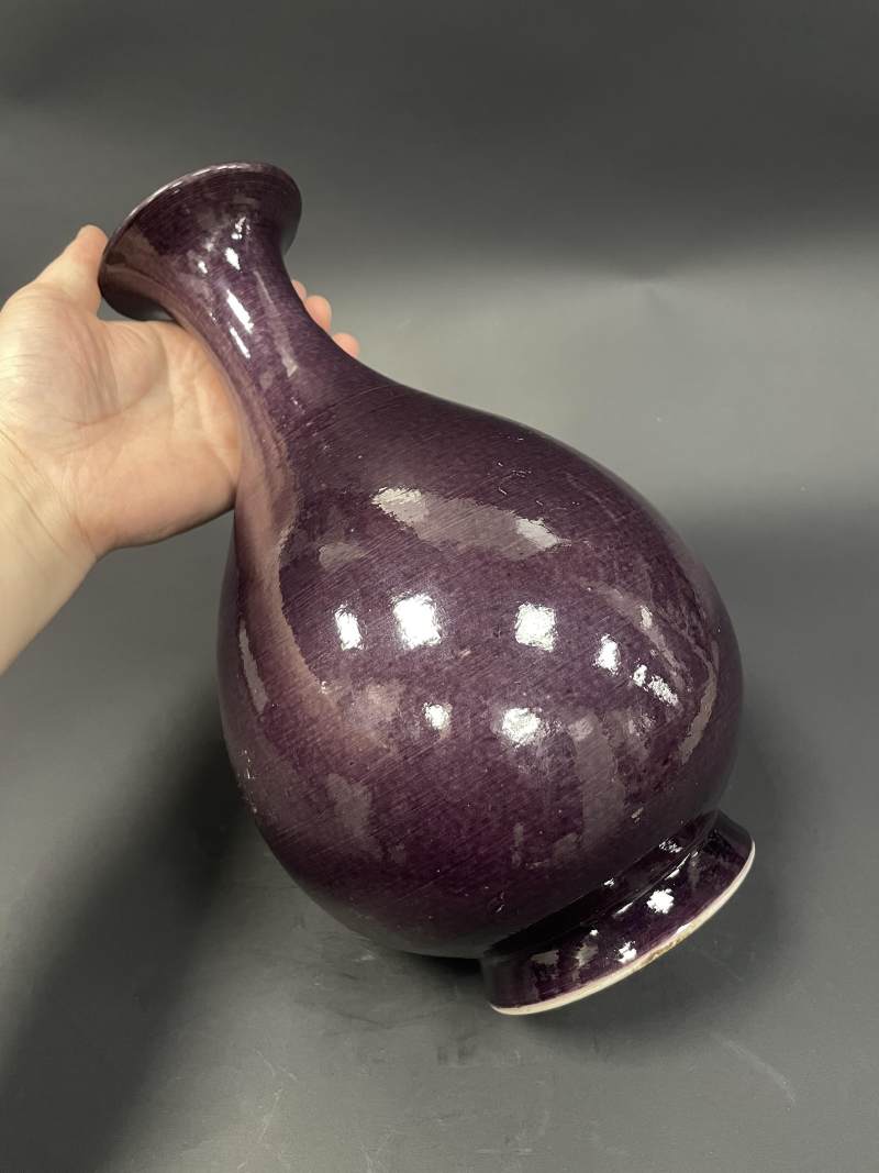 清早期 茄皮紫釉玉壶春瓶 - 图8