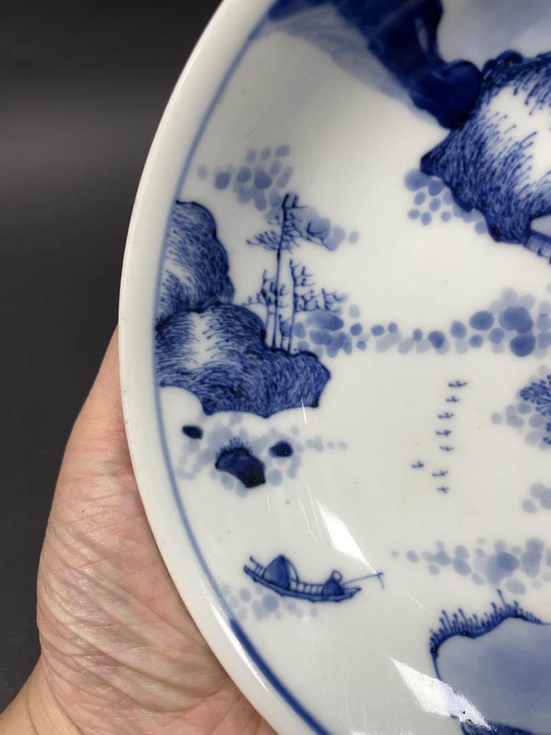 清康熙早期 青花披麻皴山水人物纹盘 - 图5