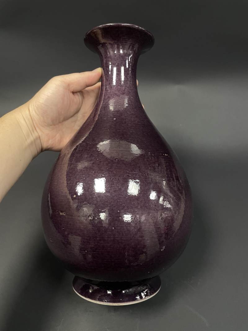 清早期 茄皮紫釉玉壶春瓶 - 图3
