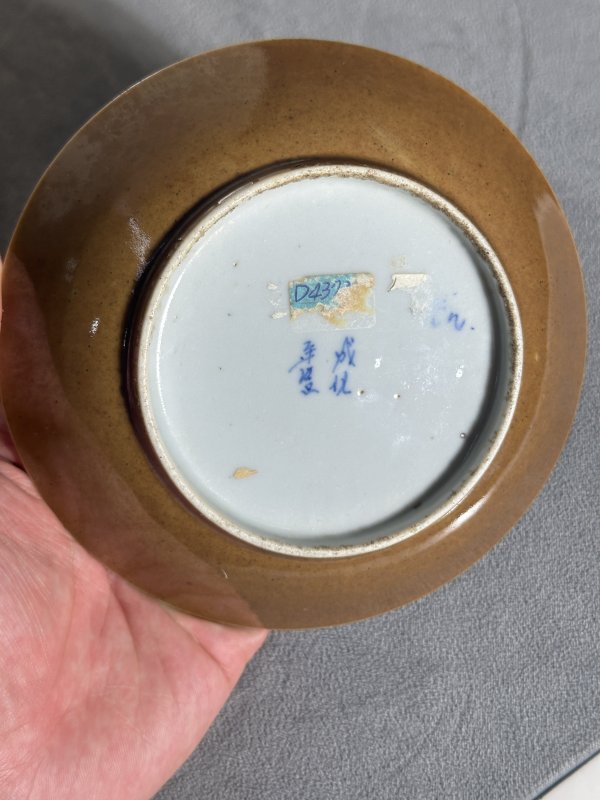 清中期 内青花外酱釉鱼藻纹盘 - 图4