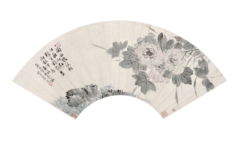 張庚　秋江芙蓉　設色紙本　扇面鏡心 | ZHANG GENG (1685-1760) - 图1