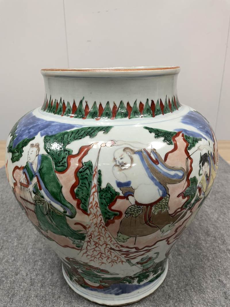 清顺治 青花五彩八仙过海图大将军罐 - 图7