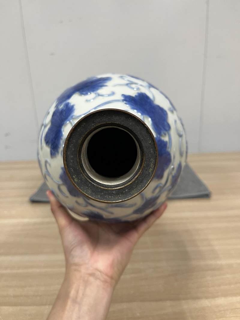 清 青花凸花瓜瓞连绵纹大葫芦瓶 - 图10