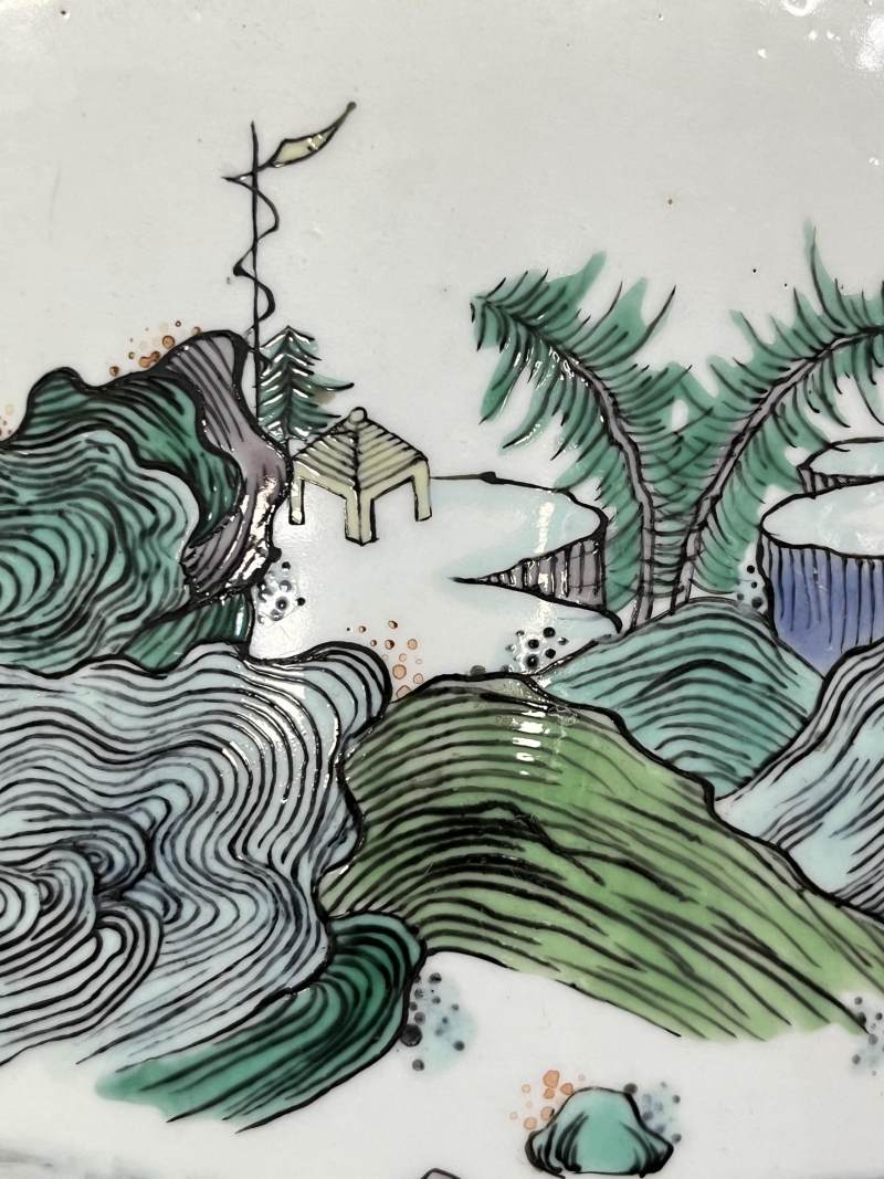 清 五彩披麻皴山水纹大笔筒 - 图14