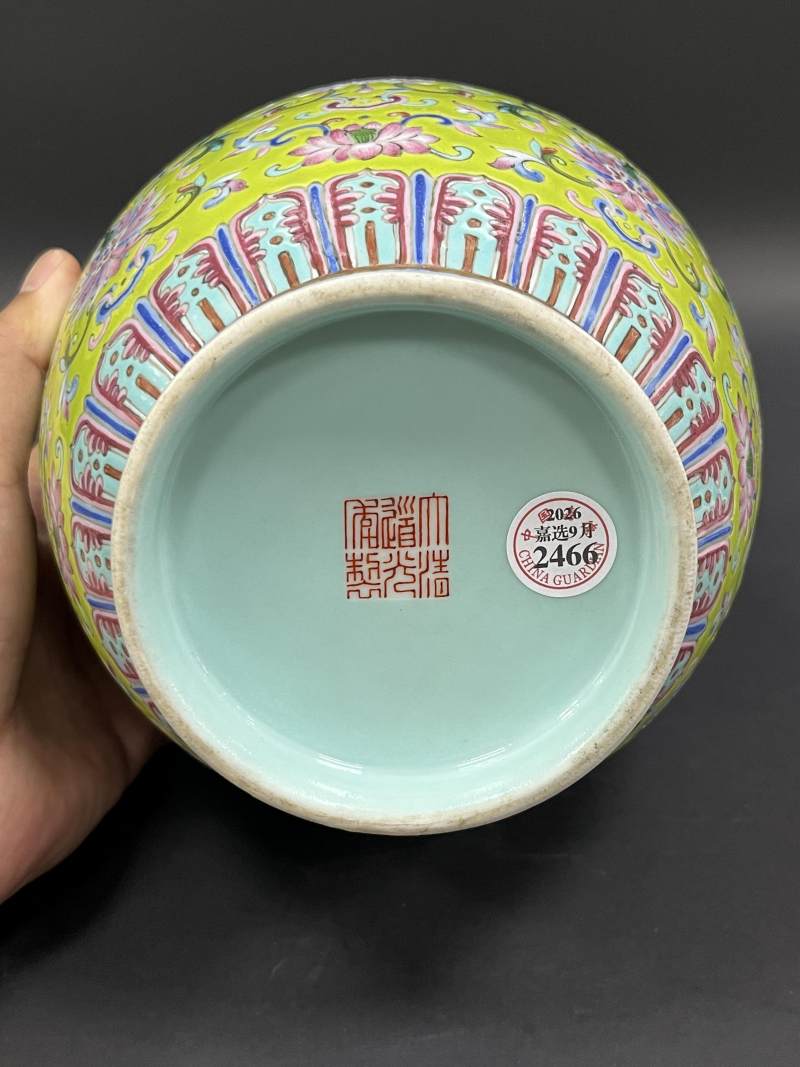 清道光 秋葵绿地洋彩福寿连绵喜字瓶 - 图7