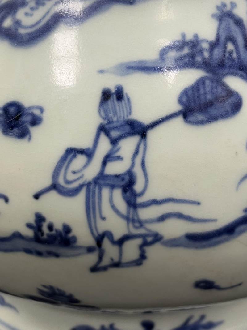 明中期 青花高士图蝠耳大炉 - 图13