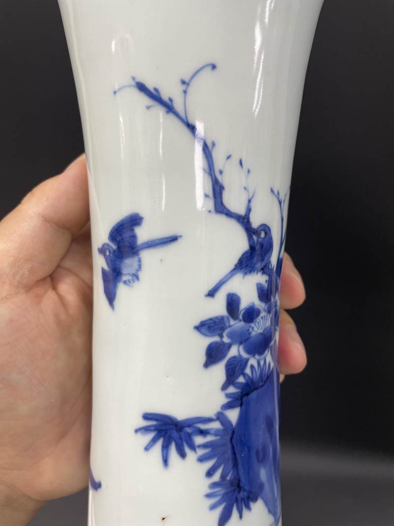 明崇祯 青花花鸟纹花觚 - 图10