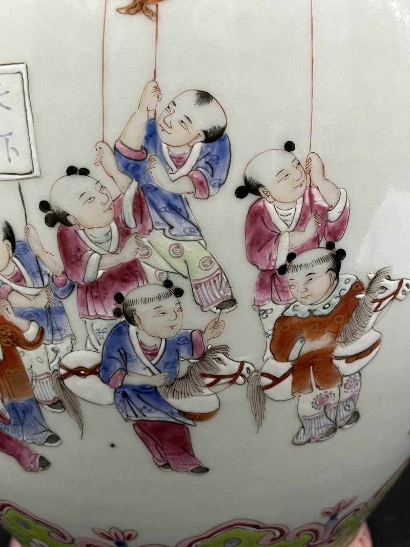 清道光 粉彩百子婴戏图瓶 - 图14