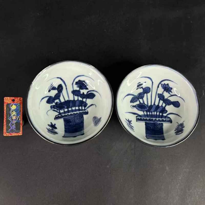 明 青花篮花纹碗盘一对 - 图40