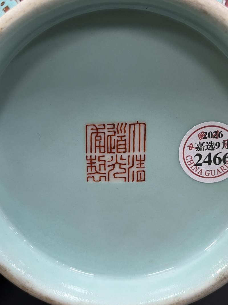 清道光 秋葵绿地洋彩福寿连绵喜字瓶 - 图8