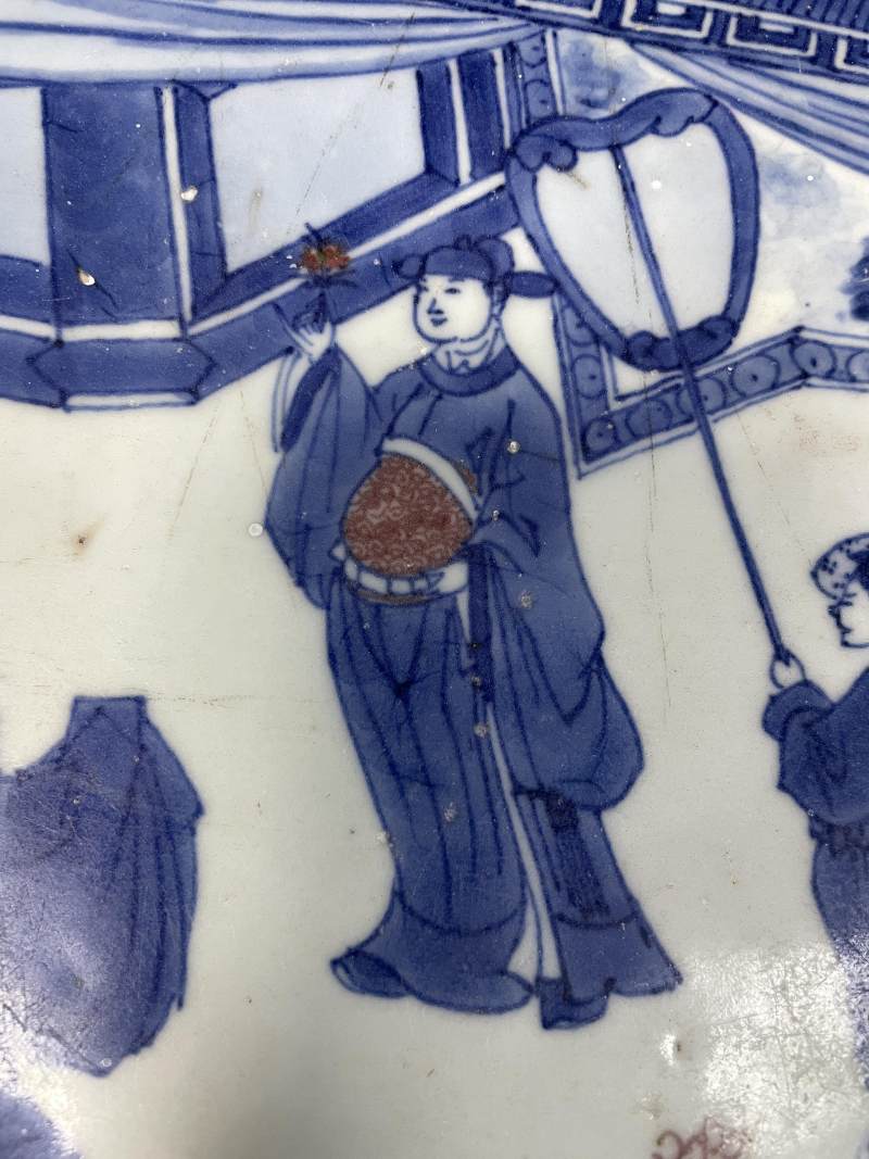 清康熙 青花釉里红折桂图大盘 - 图5