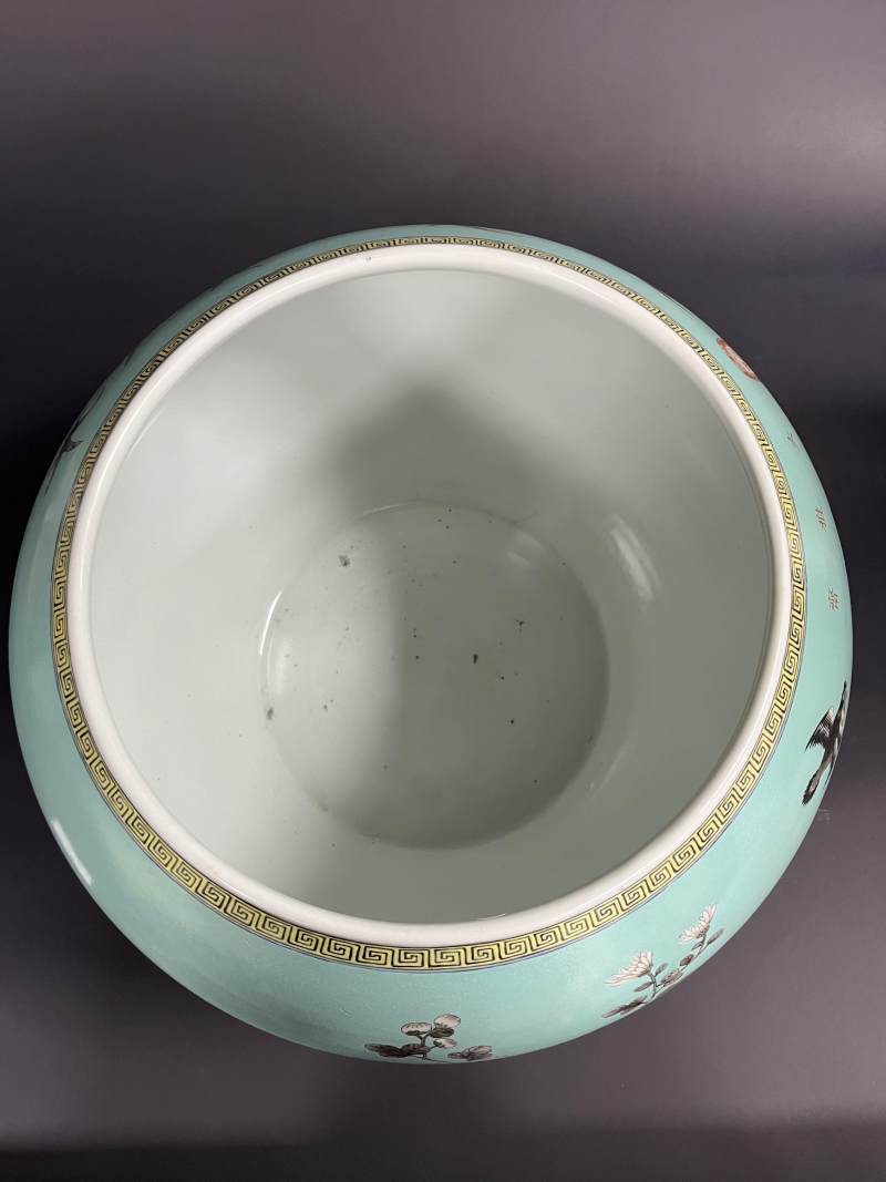 清光绪 松石绿地墨彩花鸟纹缸 - 图6