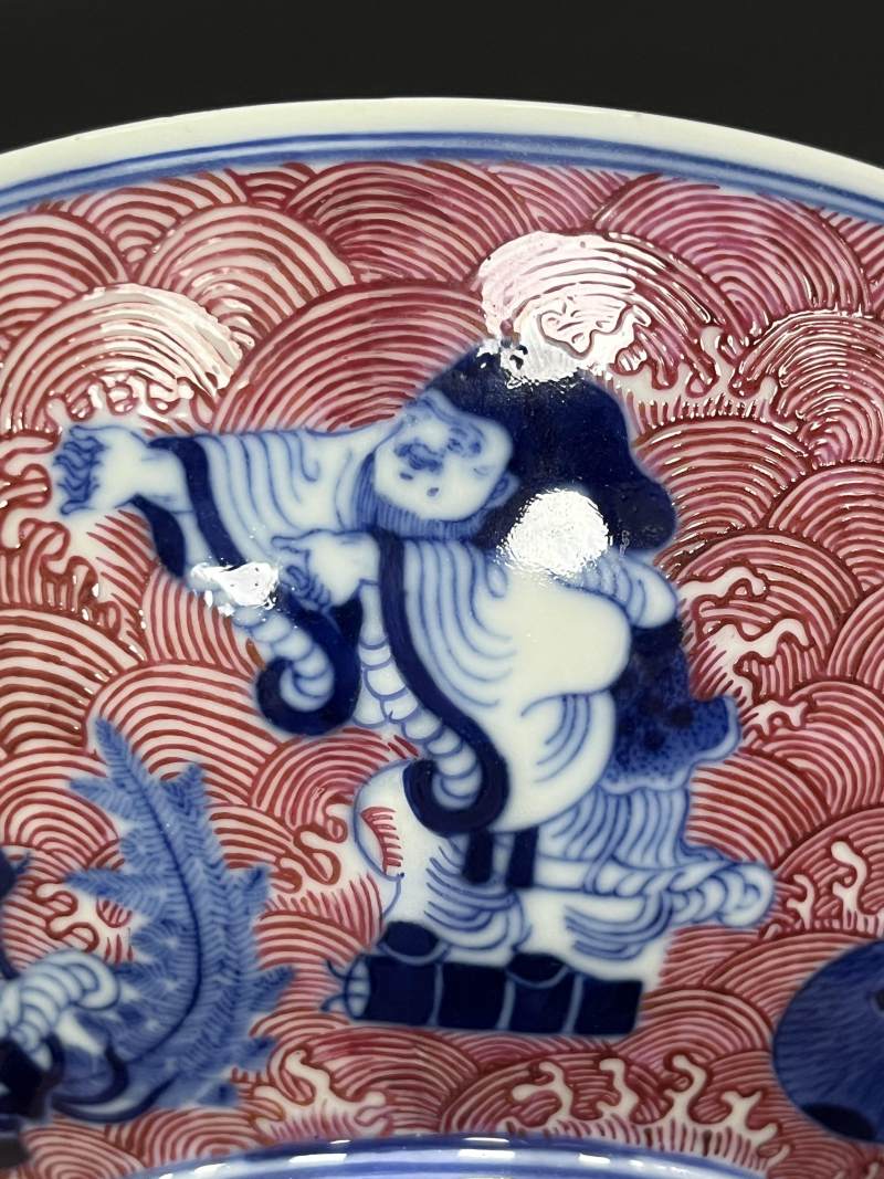 清光绪 青花胭脂红八仙庆寿图大碗 - 图14