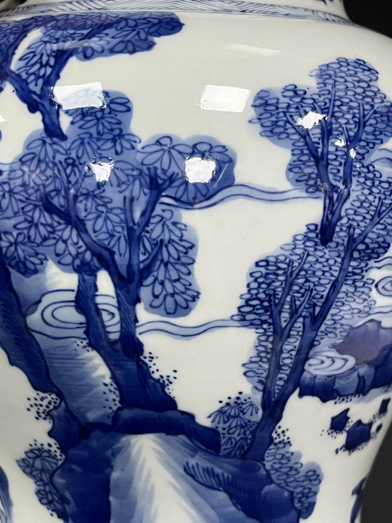 清康熙 青花木兰秋狝人物故事图将军罐 - 图15