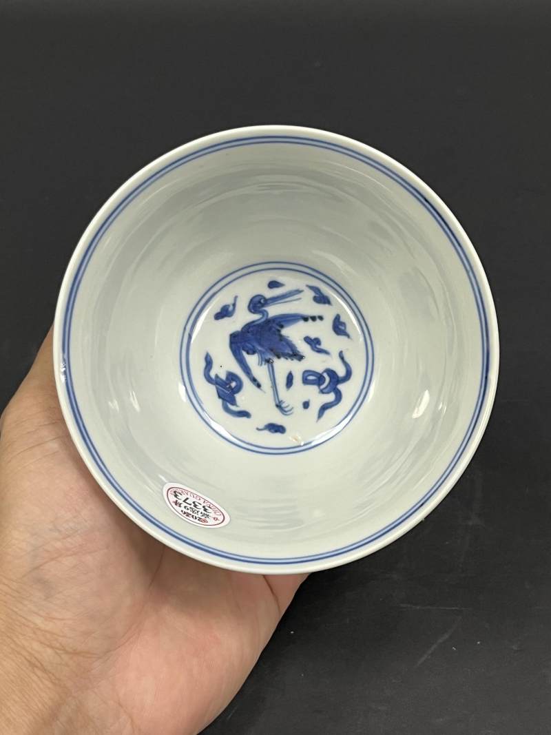 清康熙 青花云鹤纹碗 - 图2