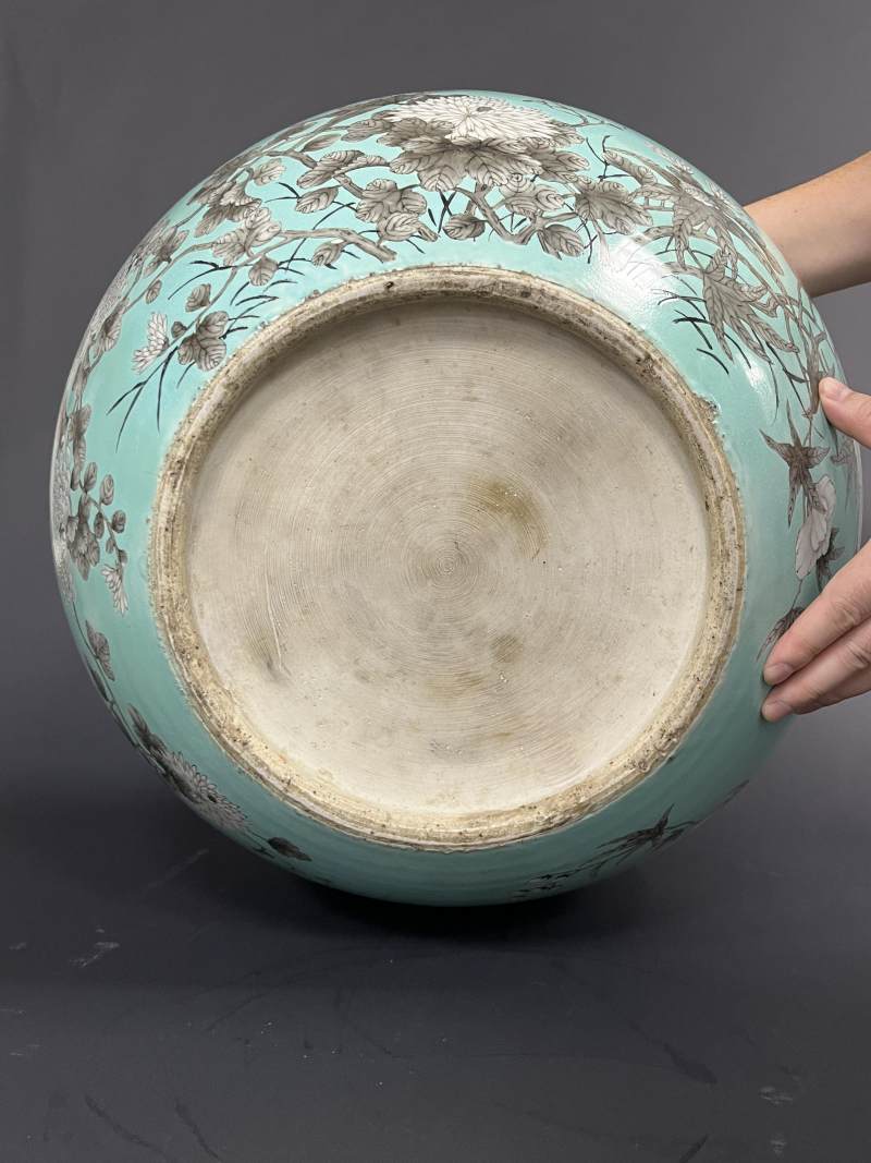 清光绪 松石绿地墨彩花鸟纹缸 - 图8