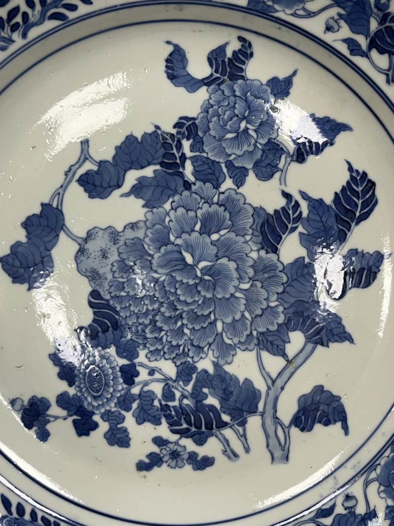清晚期-民国 青花花卉纹折腰大盘 - 图7