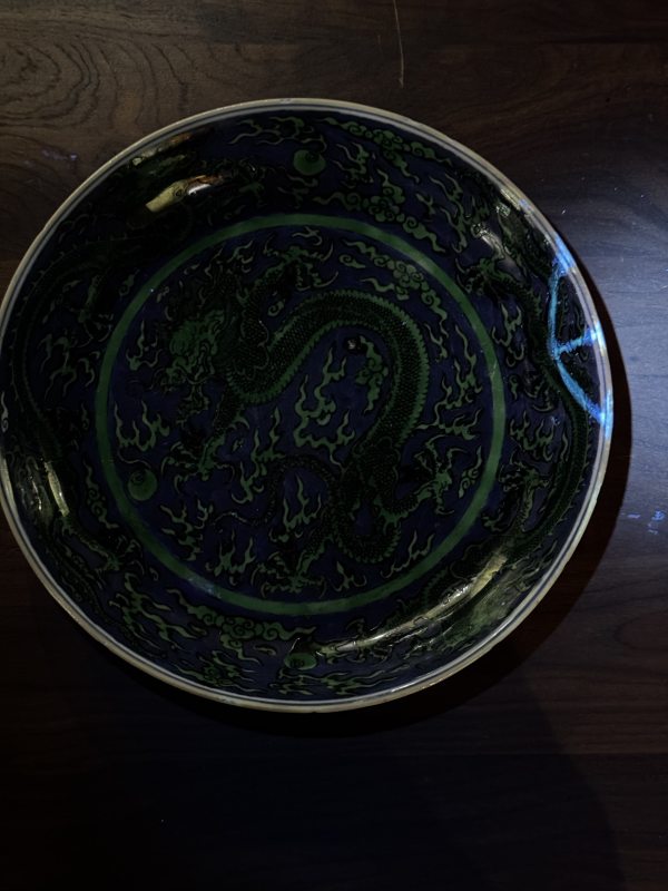 清康熙 青花地绿彩龙纹大盘 - 图31