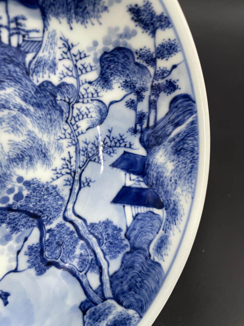 清康熙早期 青花披麻皴山水人物纹盘 - 图9