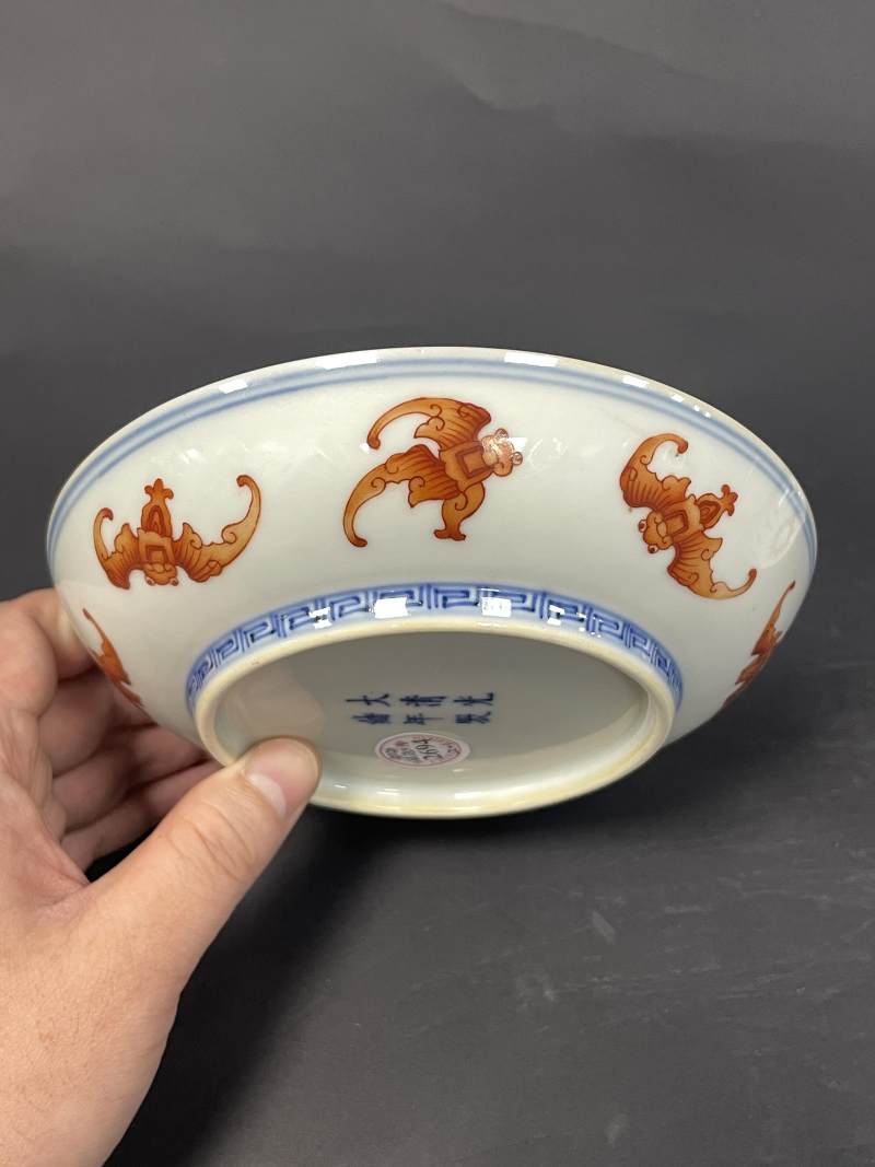 清光绪 矾红洪福齐天图盘一对 - 图8