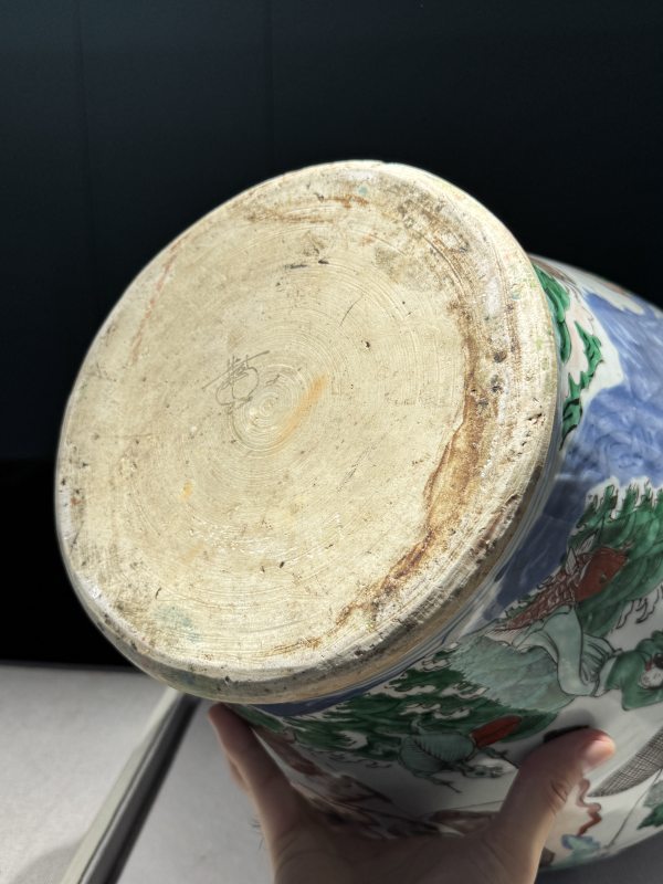 清康熙 青花五彩八仙闹海图大盖罐 - 图45