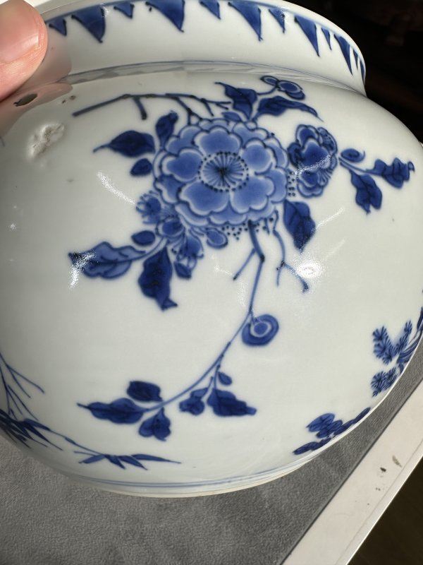 明崇祯 青花花卉粥罐 - 图9