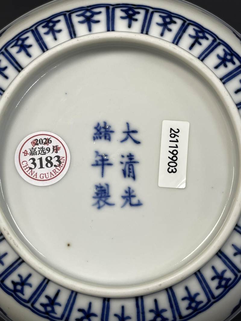 清光绪 青花梅兰竹菊四君子开光云龙纹盘 - 图11