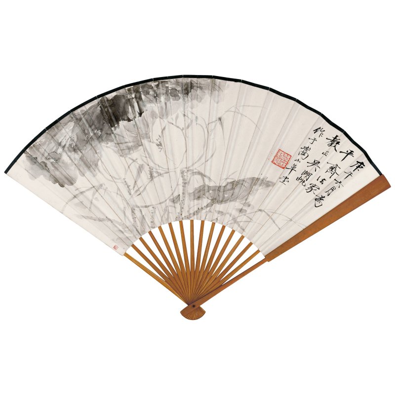 吳湖帆　清荷　水墨紙本　成扇　一九三〇年作 | WU HUFAN (1894-1968); FENG CHAORAN (1882-1954) - 图3