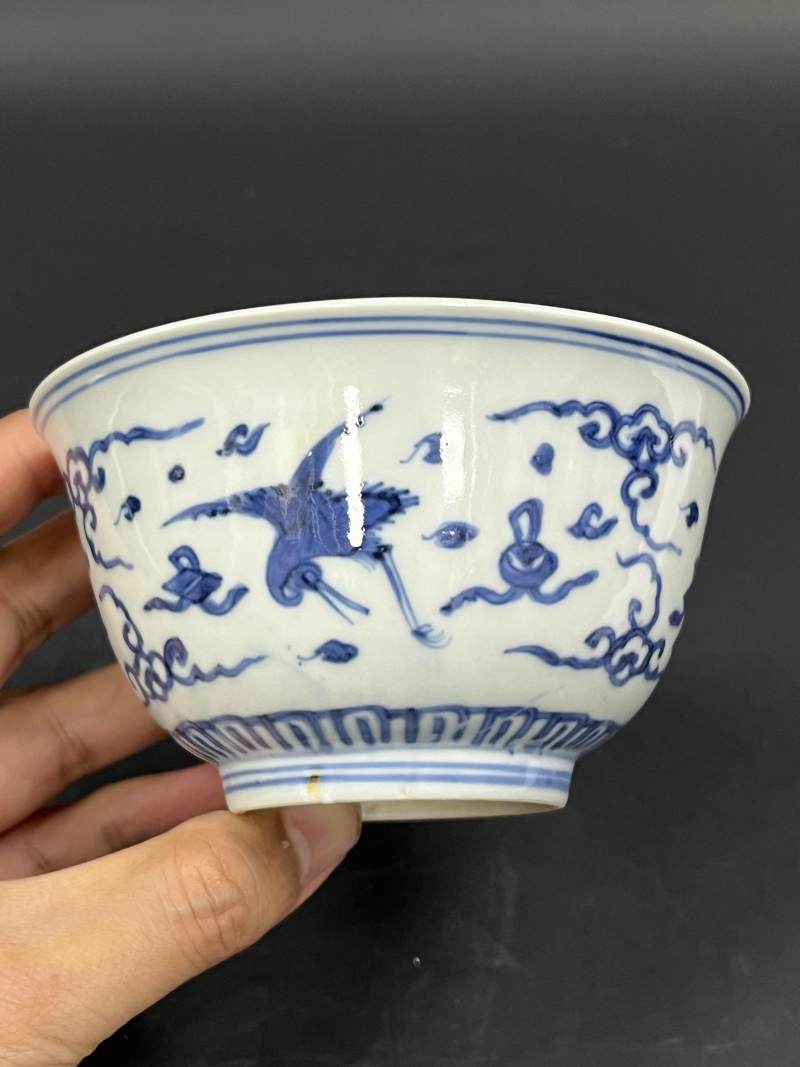 清康熙 青花云鹤纹碗 - 图4