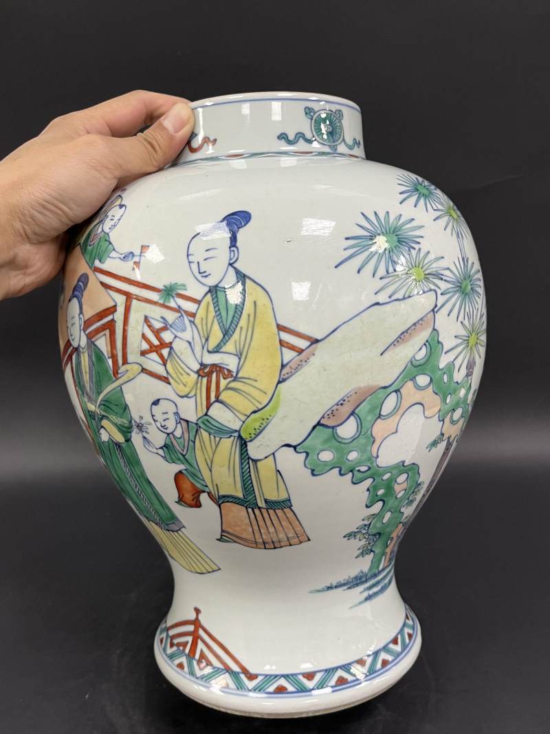 清康熙 斗彩四妃十六子图将军罐 - 图6
