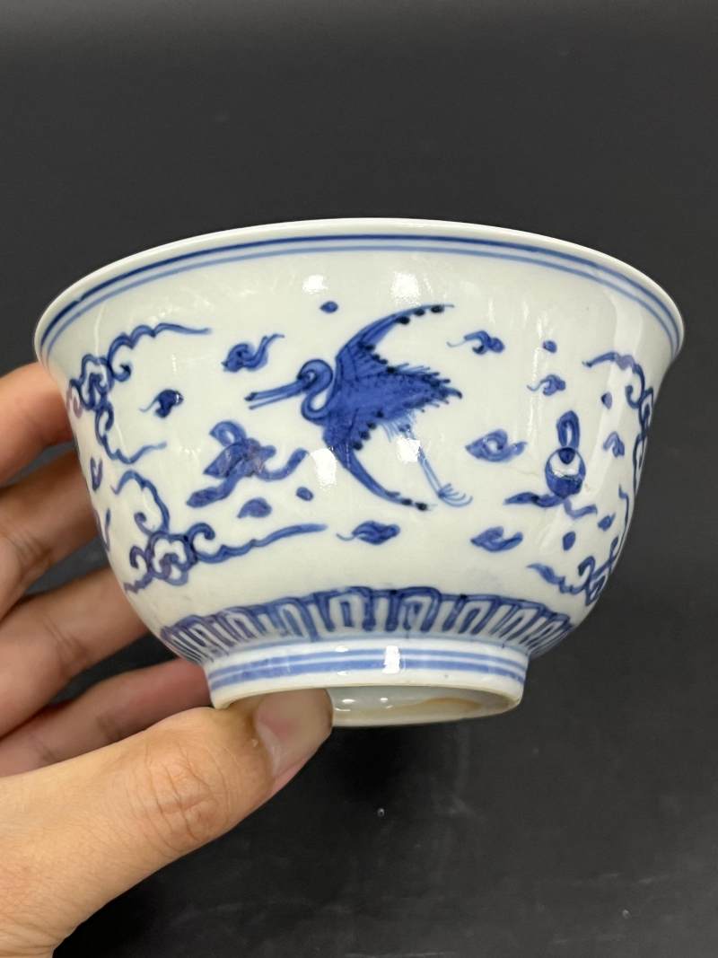 清康熙 青花云鹤纹碗 - 图5