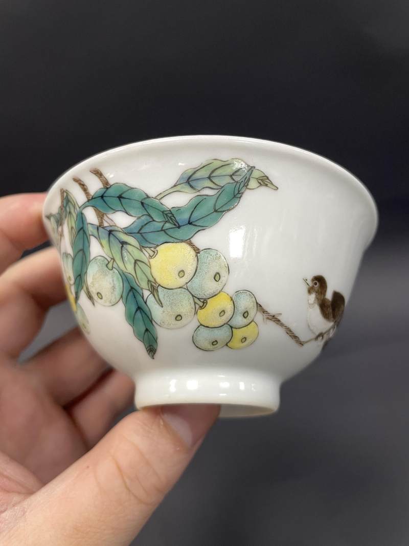 清晚期-民国 粉彩花鸟纹茶碗 - 图3