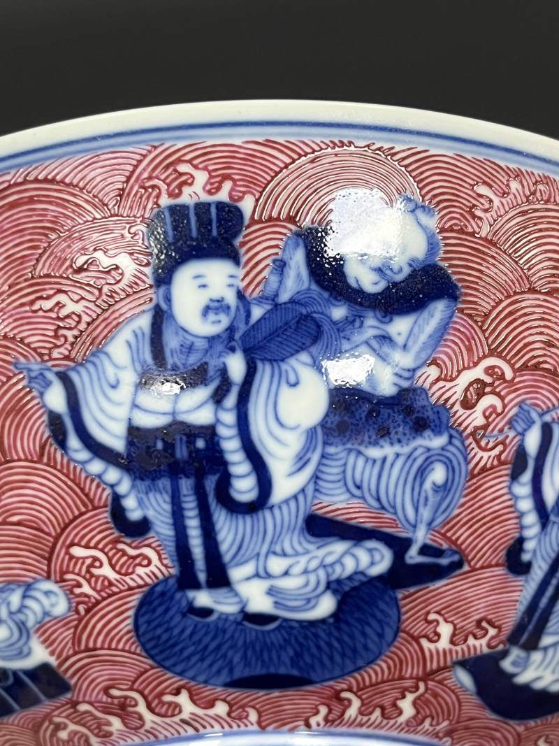 清光绪 青花胭脂红八仙庆寿图大碗 - 图15