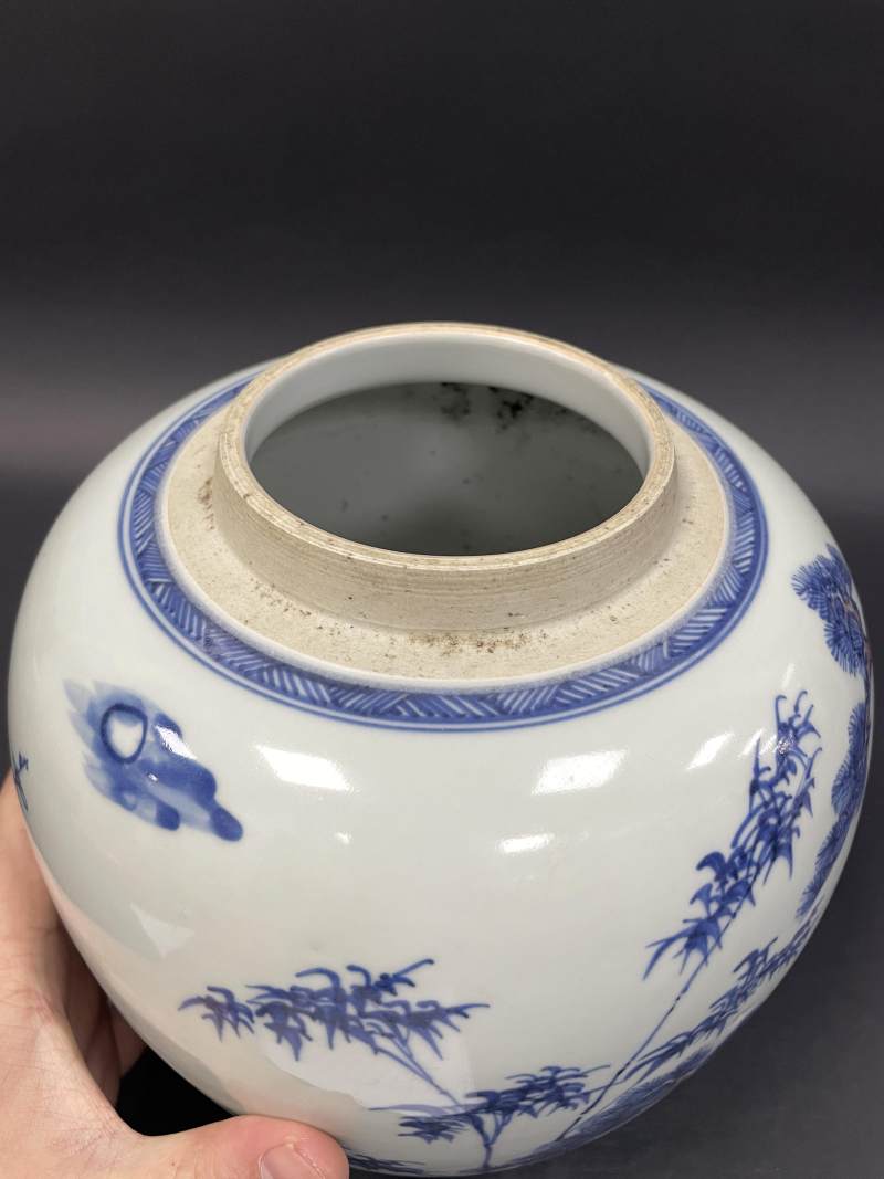 清雍正 青花釉里红岁寒三友图罐 - 图8