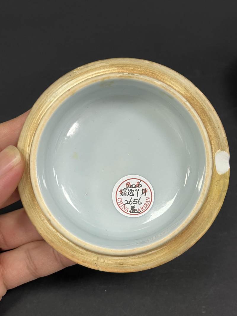 清晚期 天蓝釉胭脂红缠枝莲蝠纹围棋罐一对 - 图11