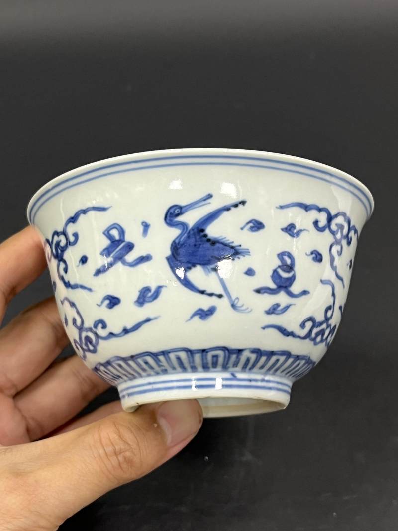 清康熙 青花云鹤纹碗 - 图6