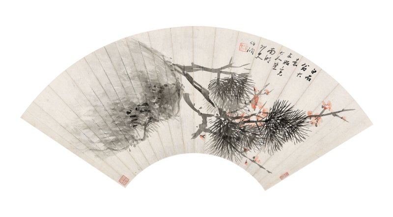 楊伯潤　三友圖　設色紙本　扇面鏡心 | YANG BORUN (1837-1911) - 图1