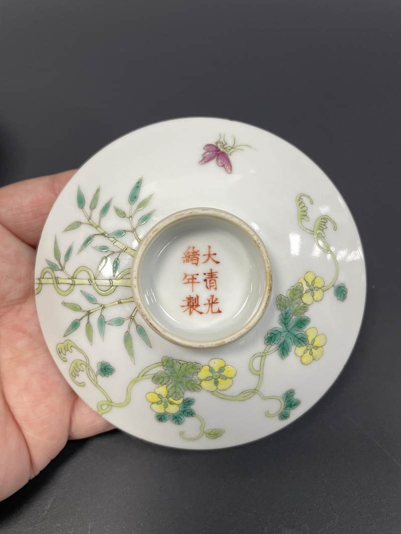清光绪 粉彩过枝癞瓜纹盖碗 - 图12