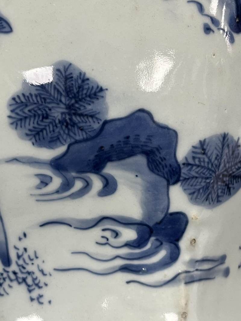 明崇祯 青花高士图六方罐 - 图12