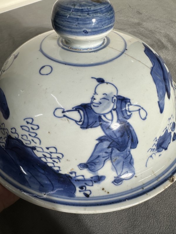 清康熙 青花婴戏图将军罐 - 图18