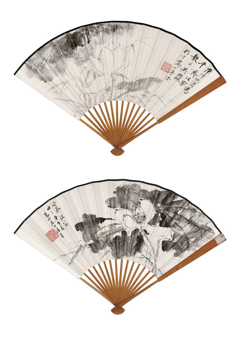 吳湖帆　清荷　水墨紙本　成扇　一九三〇年作 | WU HUFAN (1894-1968); FENG CHAORAN (1882-1954) - 图4