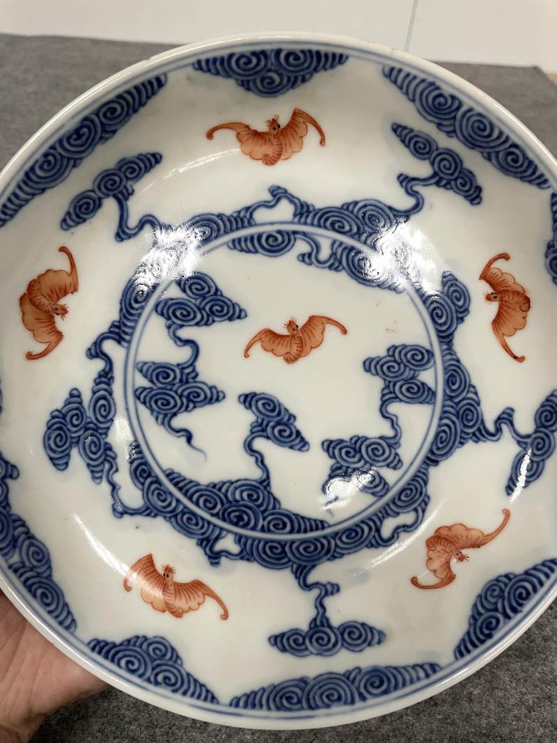清光绪 青花矾红洪福齐天图杯、碗、盖碗、盘、匙八十三只 - 图60